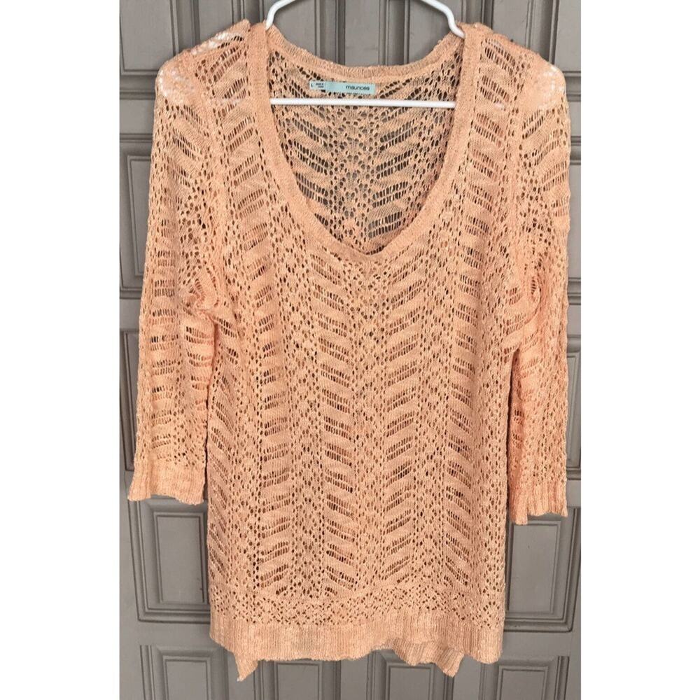 Maurices Womens SzL Tunic Sweater Apricot Pointielle Lacy Pre-Owned